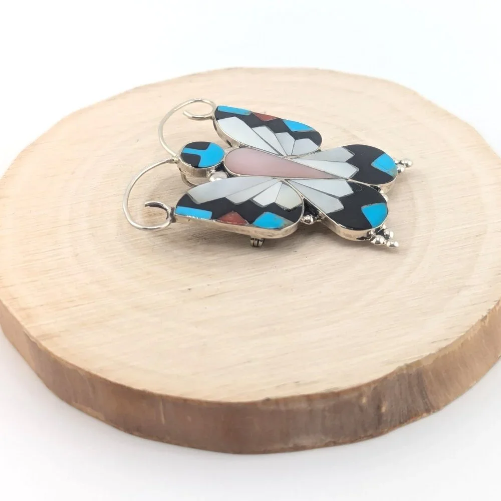 Zuni Butterfly Multi Stones Inlay Brooch Pin Pendant Native‎ American Jewelry **